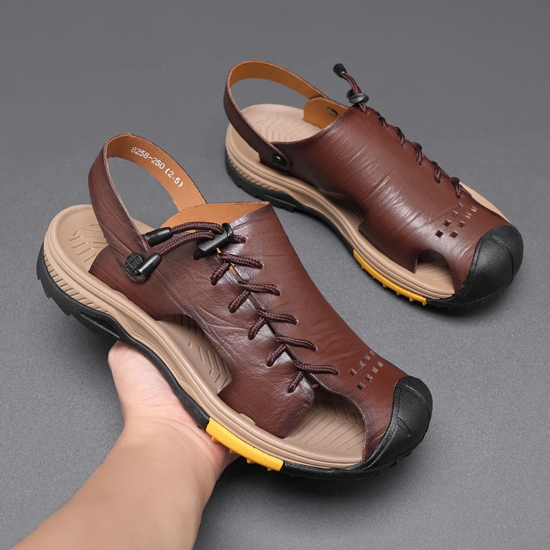 

men sandals outdoor Casual Soft Sandals Genuine Leather Men Shoes fashion Summer Man breathable Sandals male Slippers