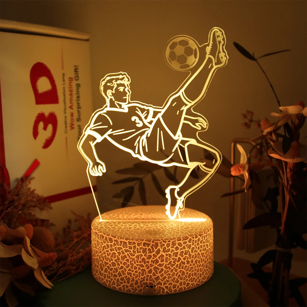3D Illusion Table Lamp Football Player Kicking Pose Lights 16 Color Dimmable Remote  Night Light For Creative Home Decor