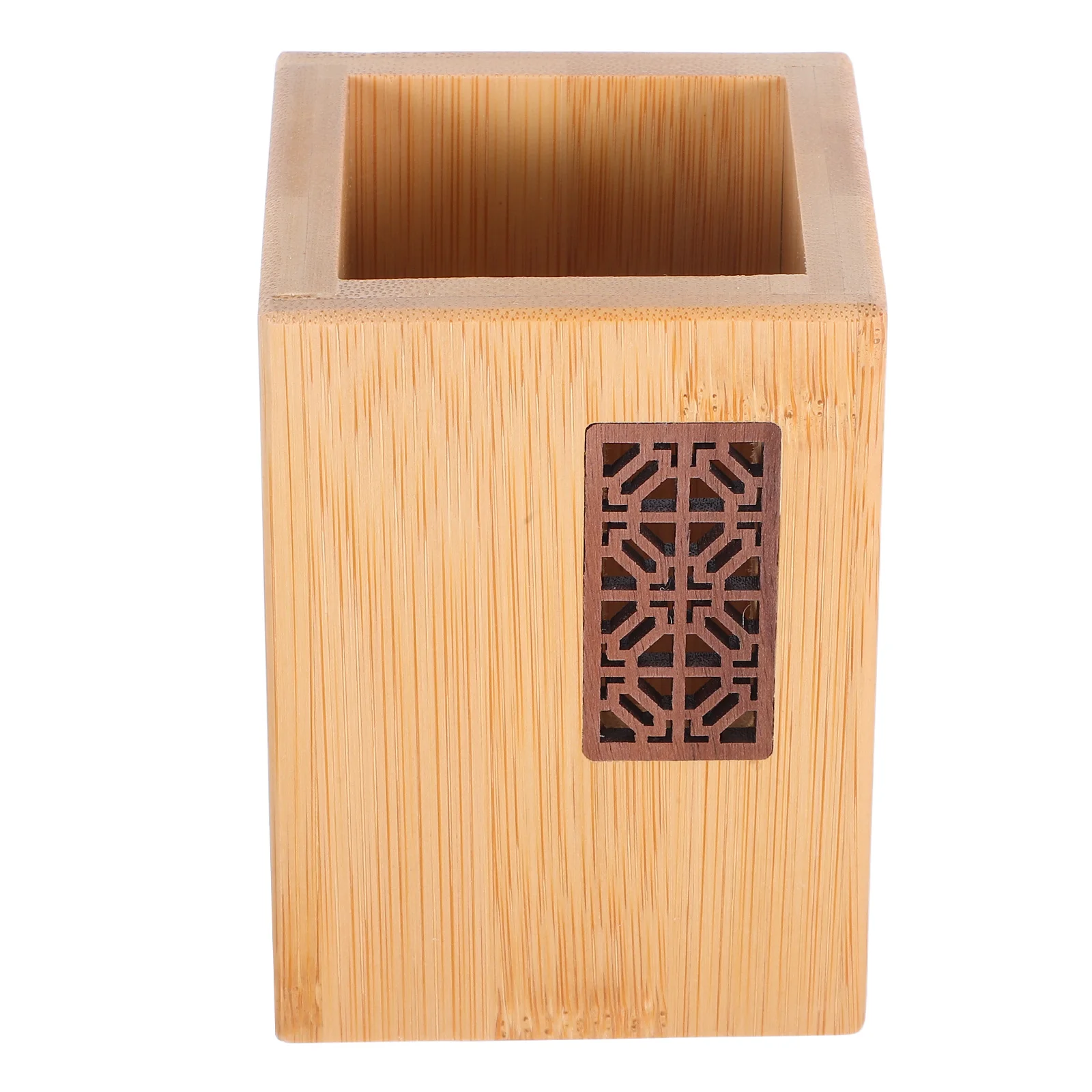 Bamboo Pen Holder Desk Organizer Sturdy Bamboo Carved Patterns Office Storage Solution Versatile Functional