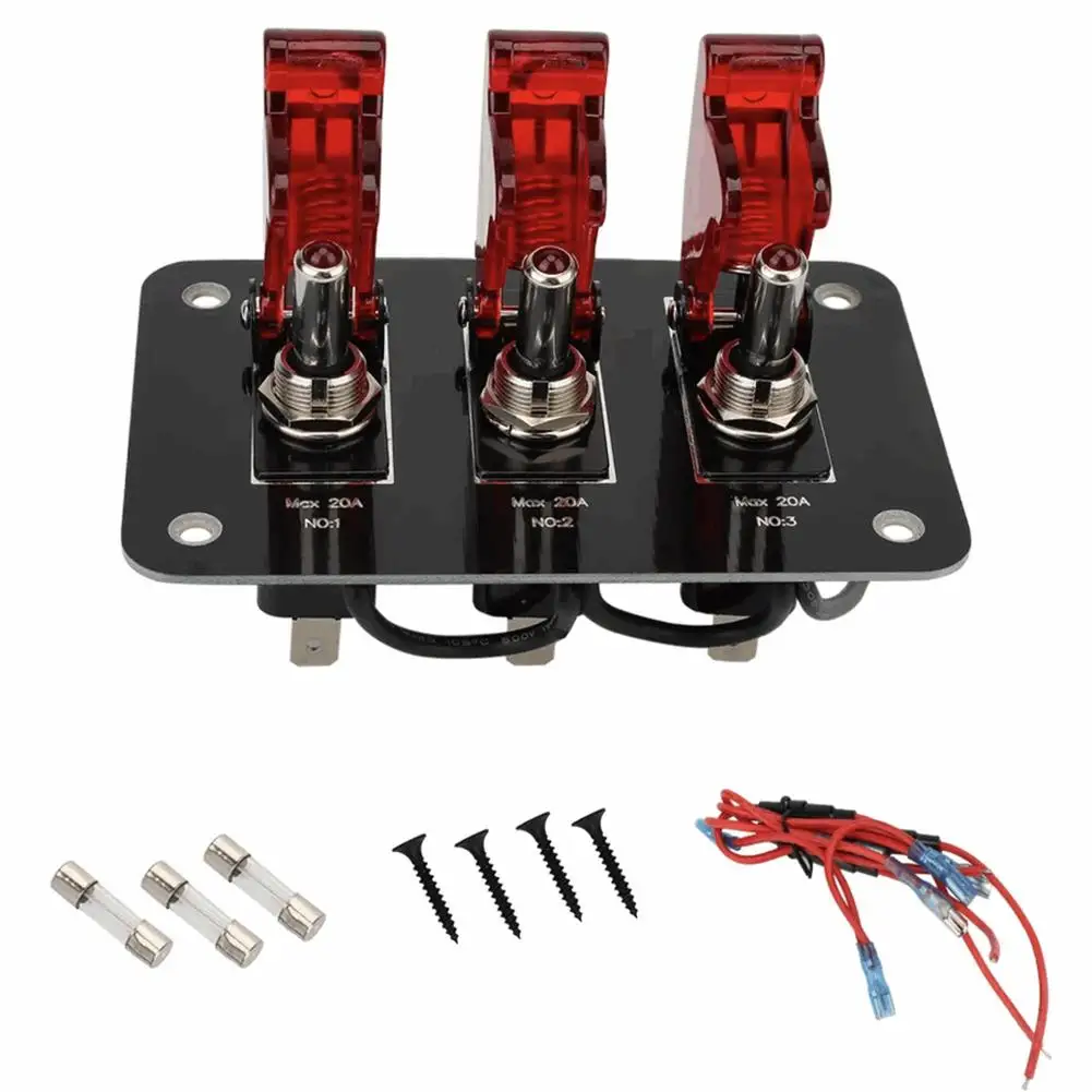 3-Gang Circuit LED Rocker Ignition Toggle Switch Panel Breaker for Car Truck Bus Marine Boat Yacht RV Electrical Box 12-24V