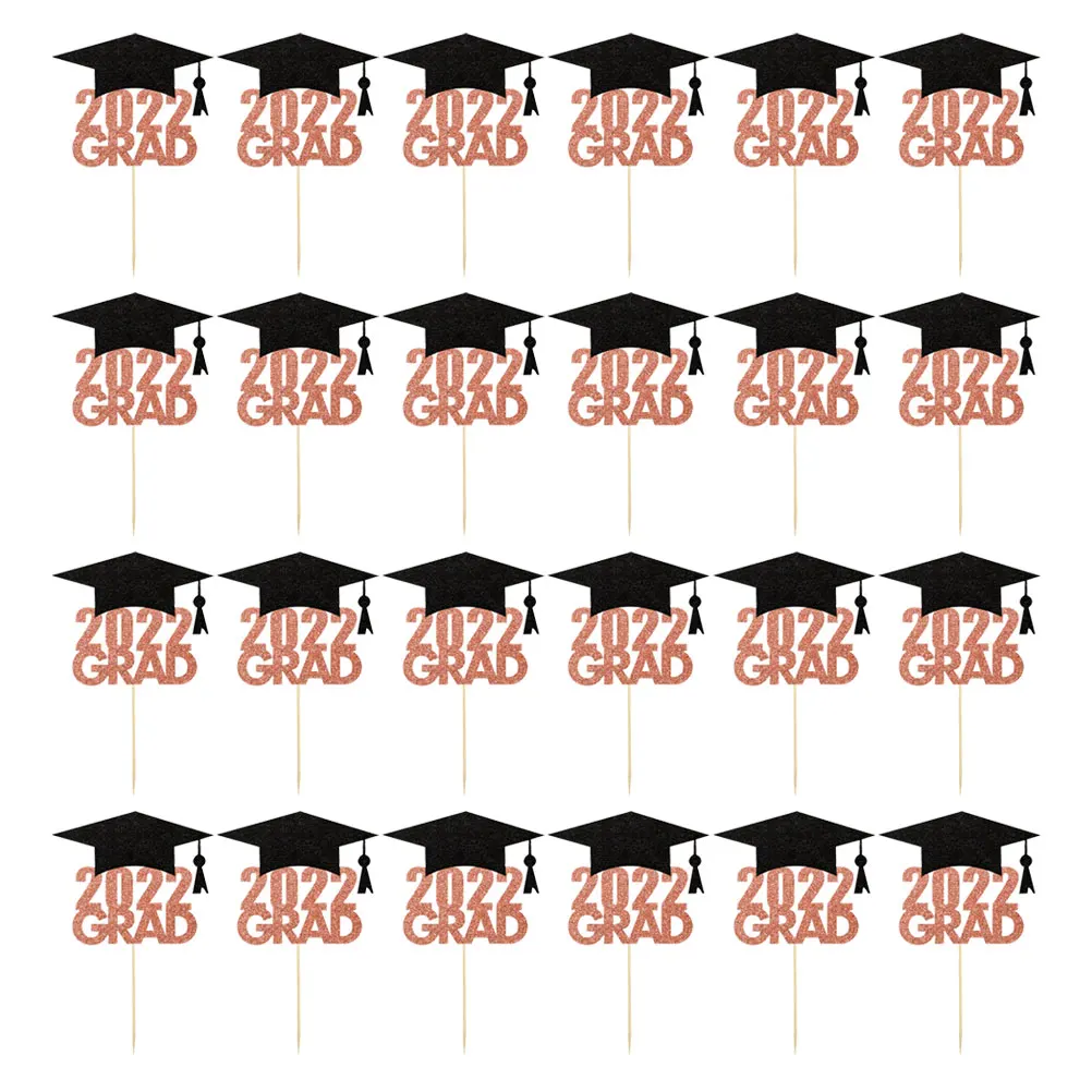 

24 Pcs Cake Insert Graduation Cake Topper Bamboo Paper Dessert Party Cupcake Toppers Hat Decorations Lightweight Safe