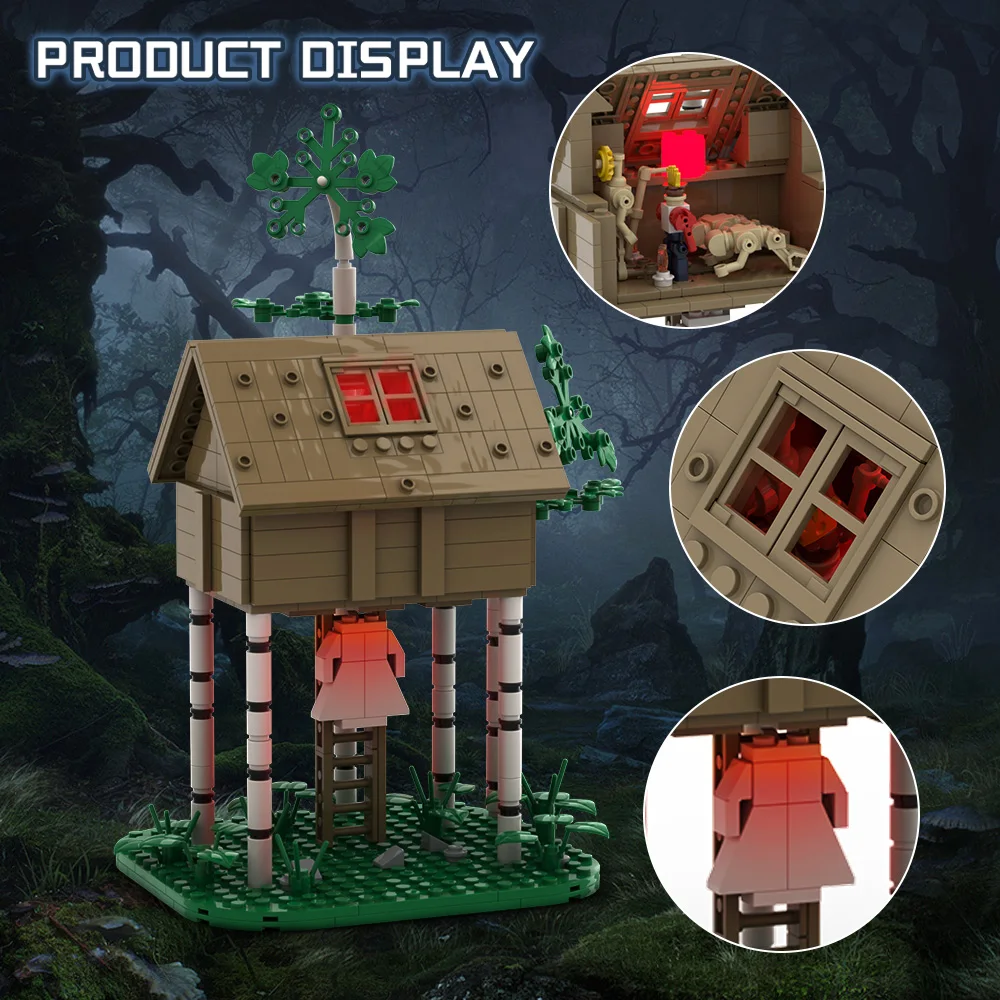 MOC-casa de árbol hereditaria, modelo de bloques de construcción, conjuntos de películas de terror DIY, Casa Encantada Creativa, juguetes de ladrillos con LED, regalo de Halloween