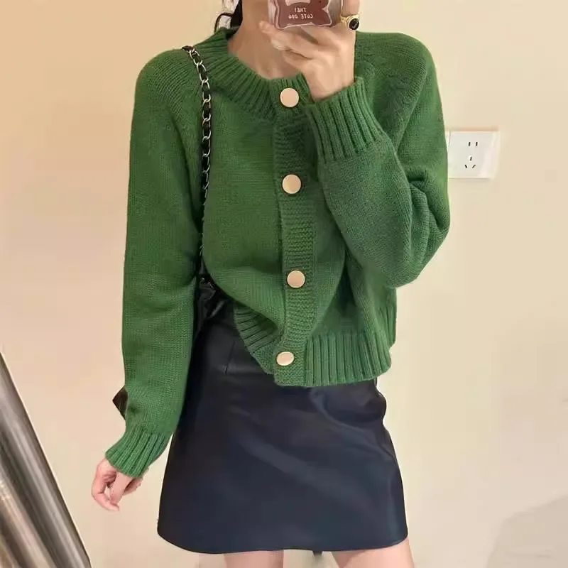 

Dongguan Daliang Knitted Cardigan Women's Long Sve round Ne Sweater Autumn Winter Regular Fit Single Piece Faion Clothing