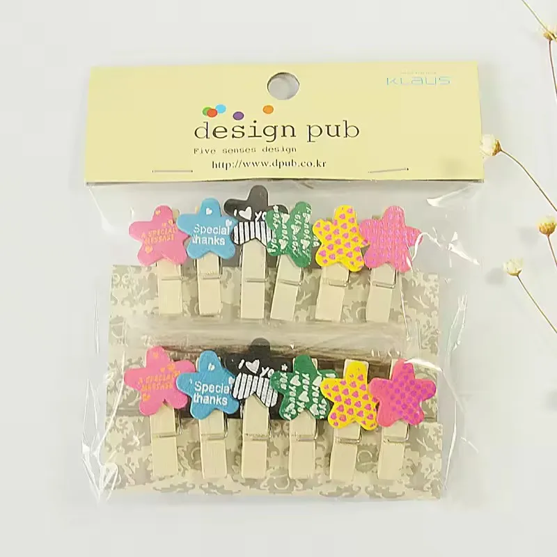 10pcs 35x7mm Pentagram Big Hemp Rope Wood Clothes Pegs Clothespin Clips Office Party Decoration Accessories Photo Hanging Pegs