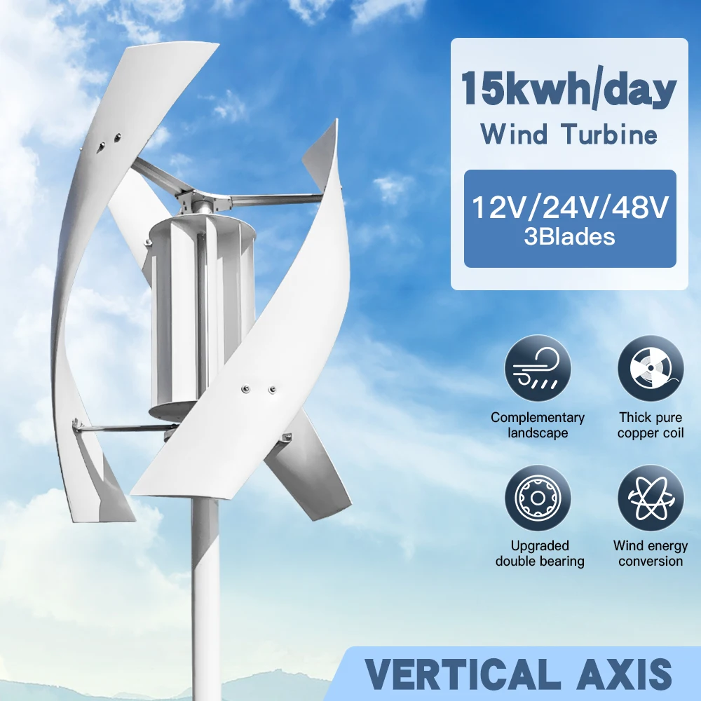 

15KWH/Day System With Solar Panel Battery 5KW Vertical Axis Maglev Wind Turbine Free Delivery For Household Wind Turbines