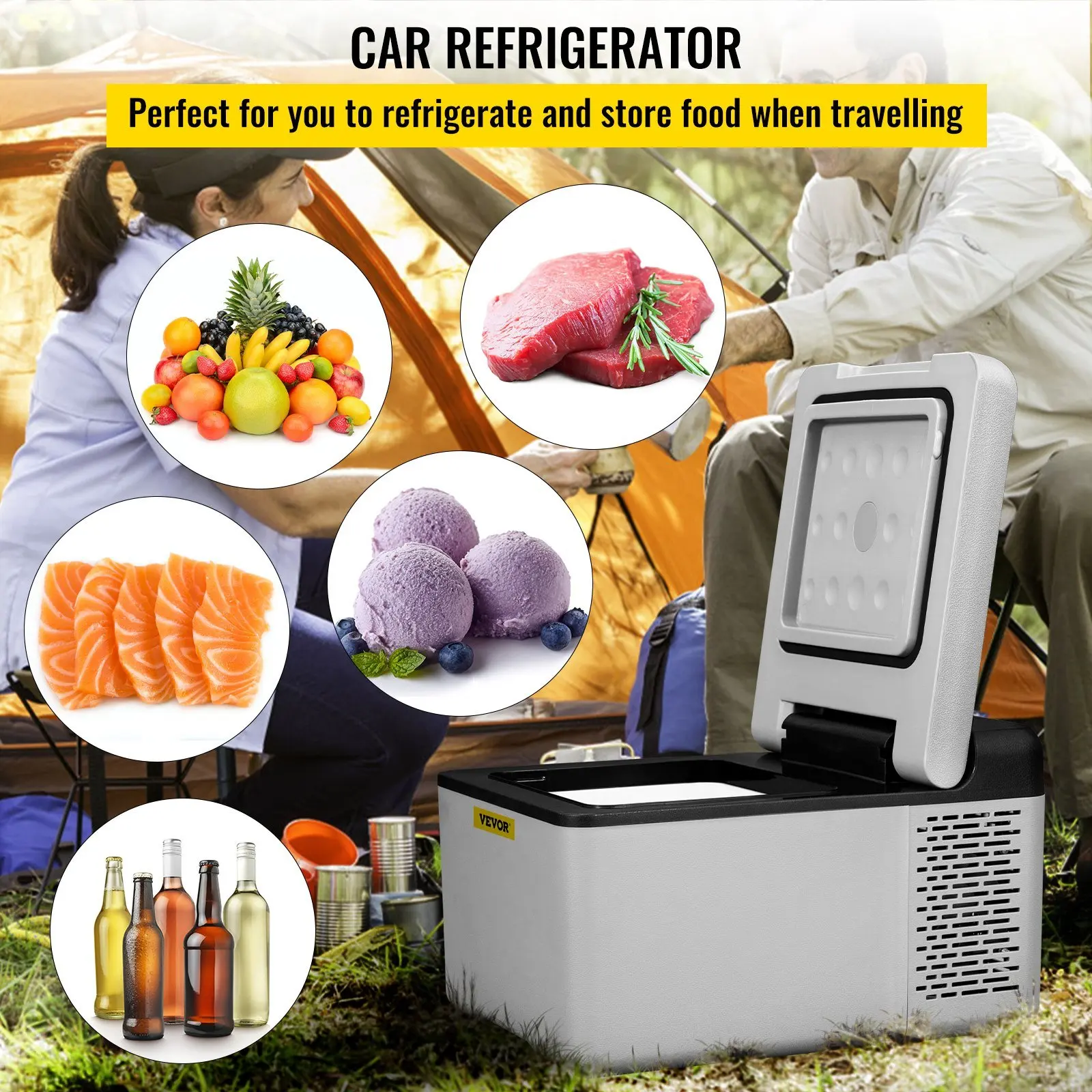 Volt Refrigerator 10 Qt, Portable Mini Freezer (-4°F~68°F) W/APP Control Car Compressor Fridge Cooler 12V/24V DC and 110-220V AC