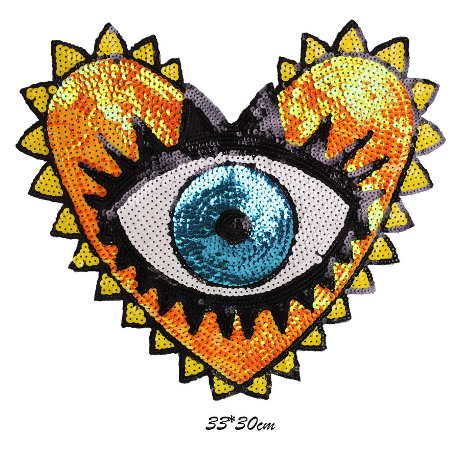 1 Piece Sequin Love Eye Embroidery Hand-sewn Cloth Stickers For Decorating Clothes Bags Denim Jackets DIY Handmade Accessories