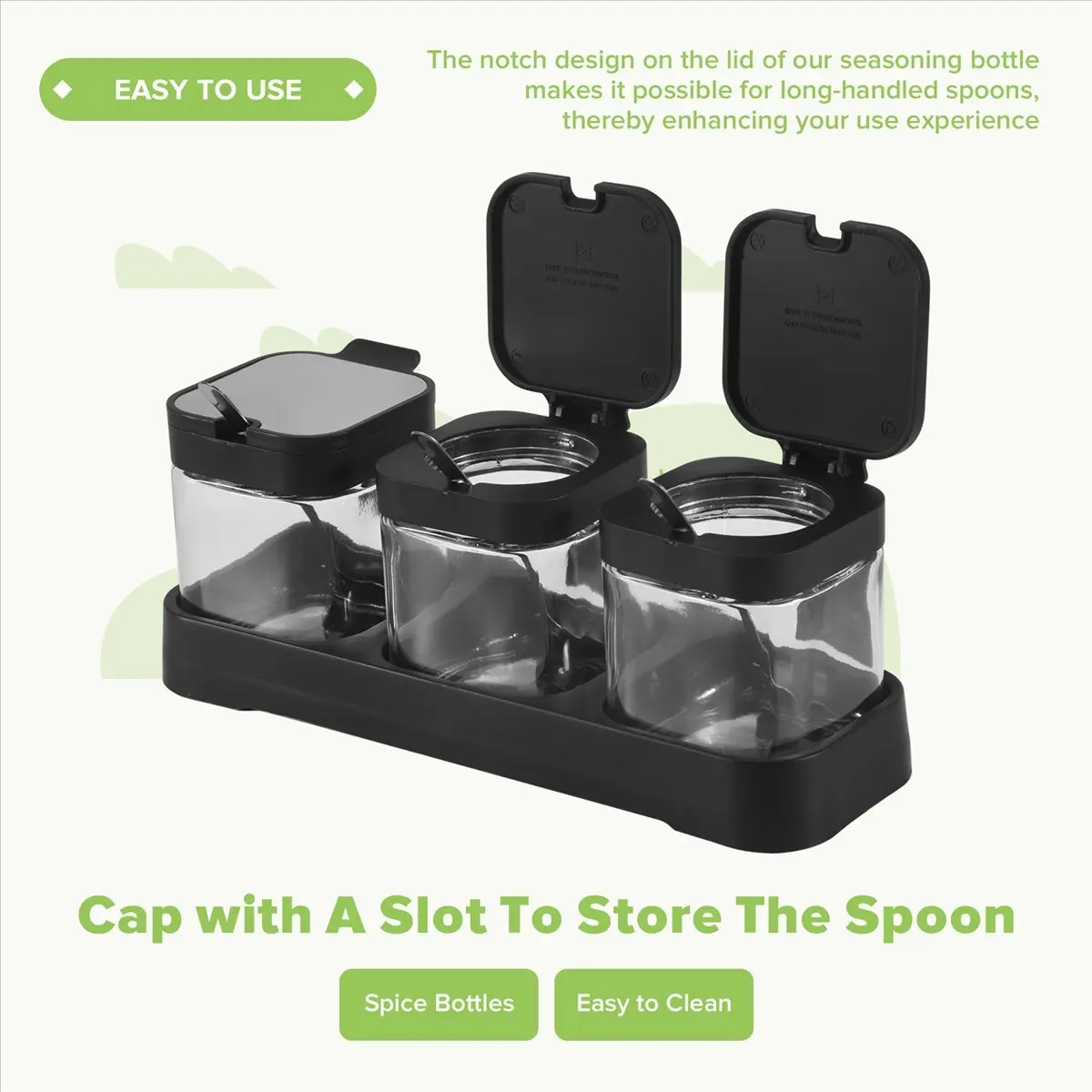 Present Glass Storage Jars Spice Containers Set with Stainless Steel Lids and Spoons for Sugar Serving Salt Coffee Tea