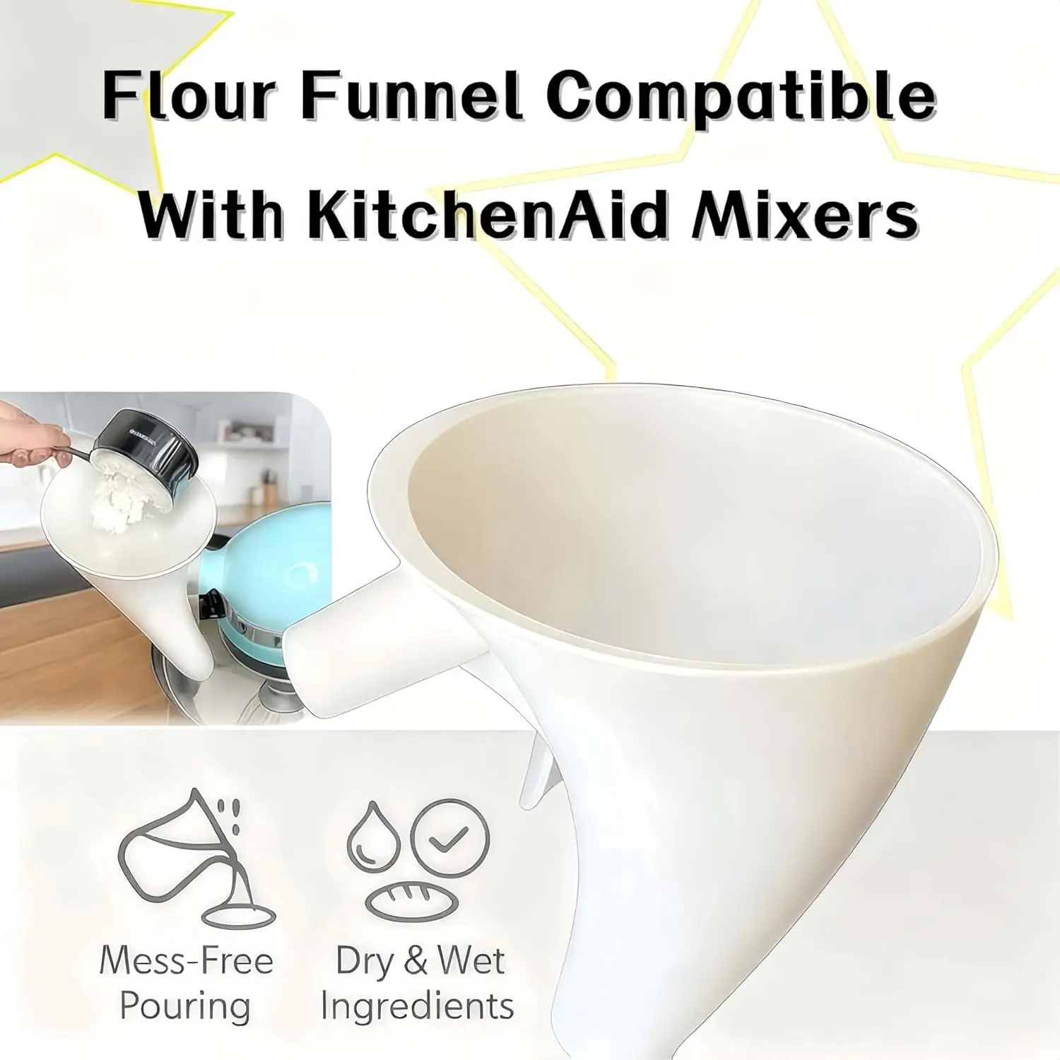 Flour Funne Mixer for Kitchen Aid Mixer 5 Qt Anti-Splash Attachment for Tilt-Head Stand Mixer 5 Dishwasher Safe  Baking Tool