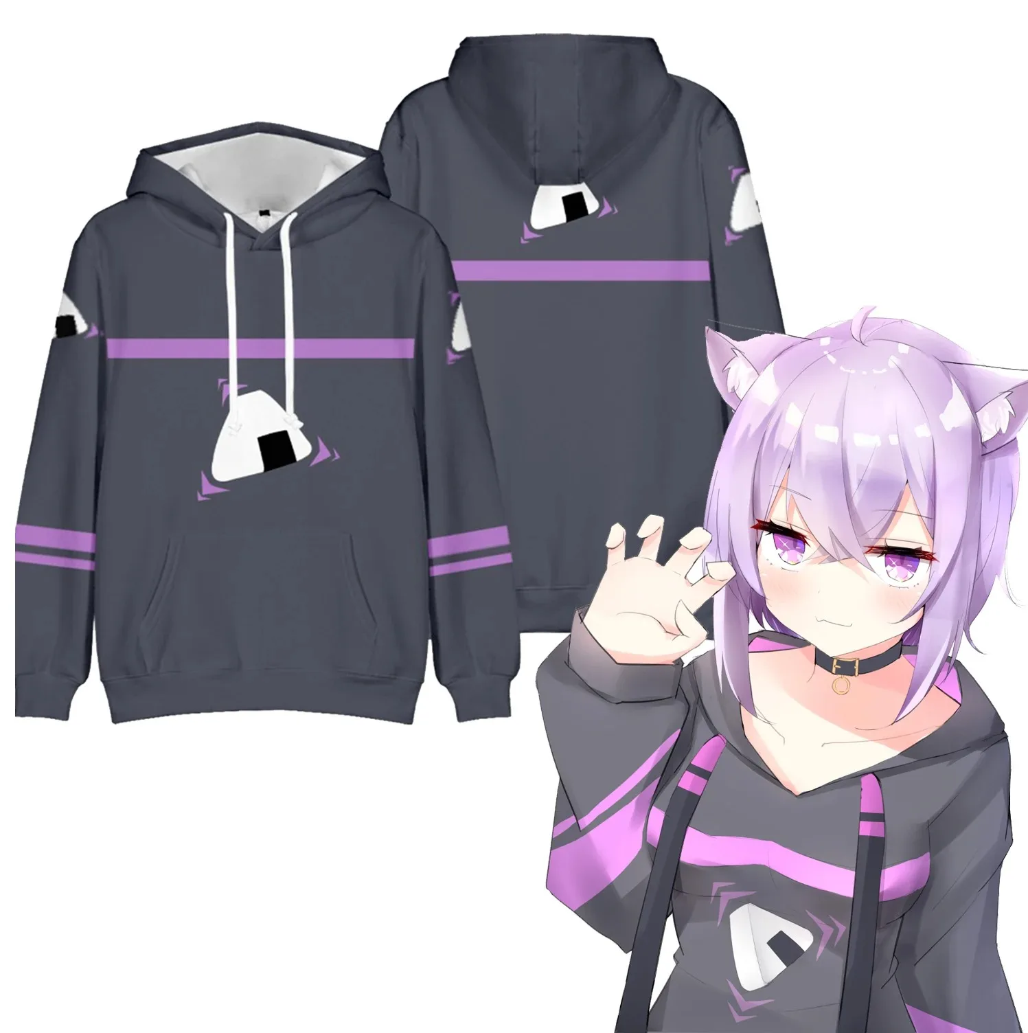 Novo hololive nekomata okayu hoodie ookami mio mori calliope kiryu harajuku hoodies molybdenium feminino 3d streetwear pullers