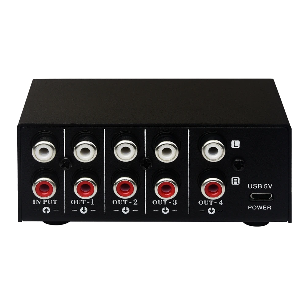 

1 in 4 Out Stereo Signal Source Splitter Audio Frequency Signal Distribute Device Non Consumption Output Interface