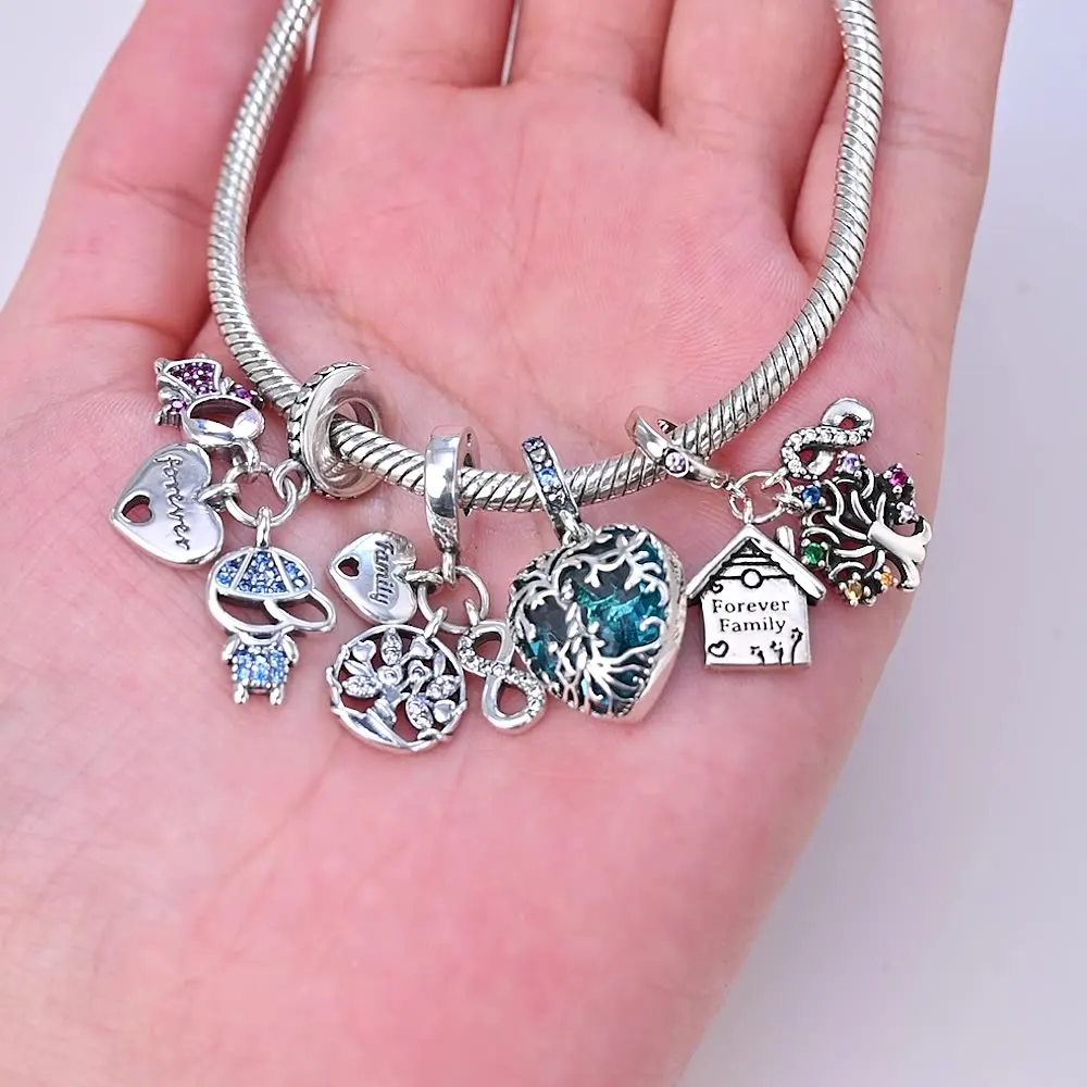 Hot Sale 925 Sterling Silve Charms Beads Forever Love Heart Sister Family Life Charms Dangle For Bracelet Woman Jewelry Gifts