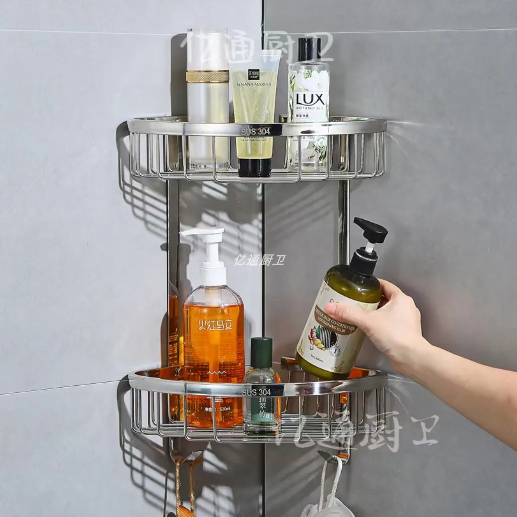 

‌ Угловая полка из нержавеющей стали SUS304 без дрели — прочный органайзер для ванной комнаты, нержавеющая стойка для хранения для отелей и дома