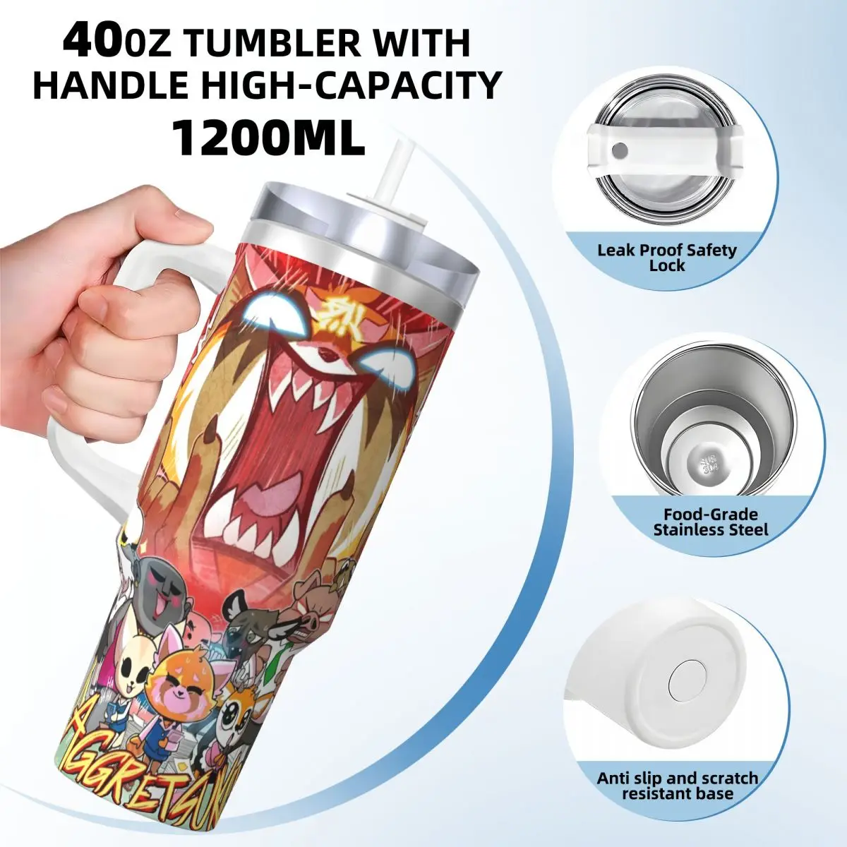 Aggretsuko Cartoon Tumbler Cold Drink Water Bottle Heat Preservation Stainless Steel Thermal Mug Design Travel Mugs Cup