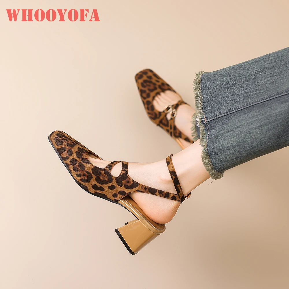 

2025 New Summer Classic Black Leopard Women Sandals Sexy Square Toe High Heels Lady Casual Shoes Plus Small Big Size 32 45 48