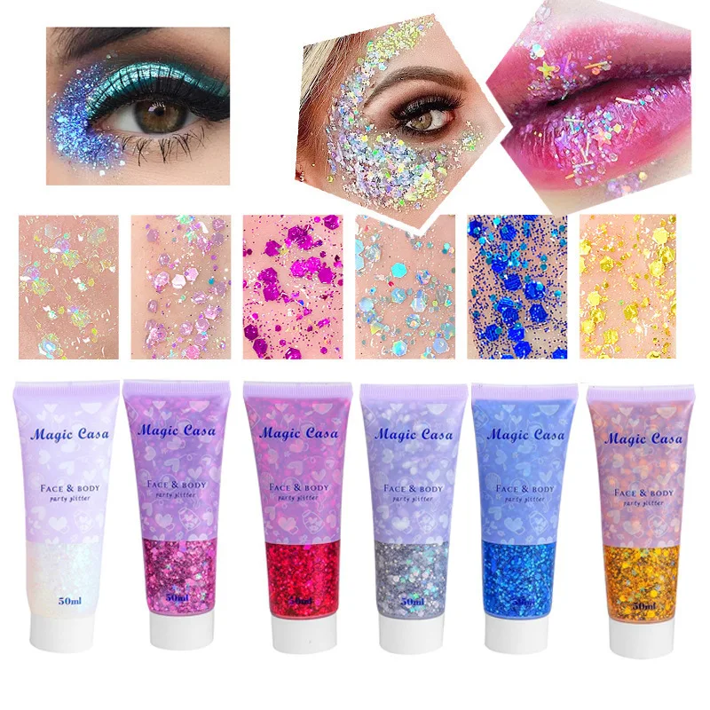 Zeemeermin pailletten body glitter gel, langdurige glitter voor lichaam gezicht haar oogmake-up, muziek festival feest langdurige gezicht glitter