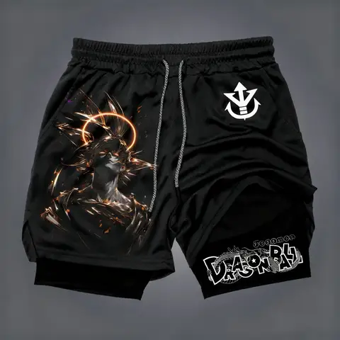 Dragon Ball Men's Double-layer Shorts Goku Black Summer Japanese Anime Fake Two-piece Sports Fitness Quick-drying Shorts