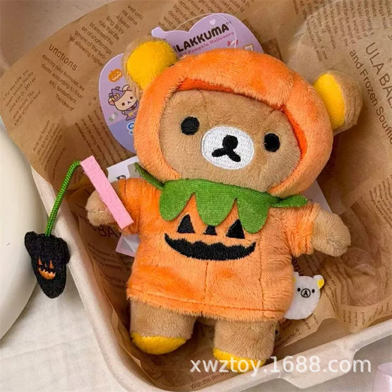 Pluszak San-X Rilakkuma, uroczy pluszowy breloczek z motywem dyni na Halloween, miękki miś, zawieszka do torby, dekoracja anime, prezent