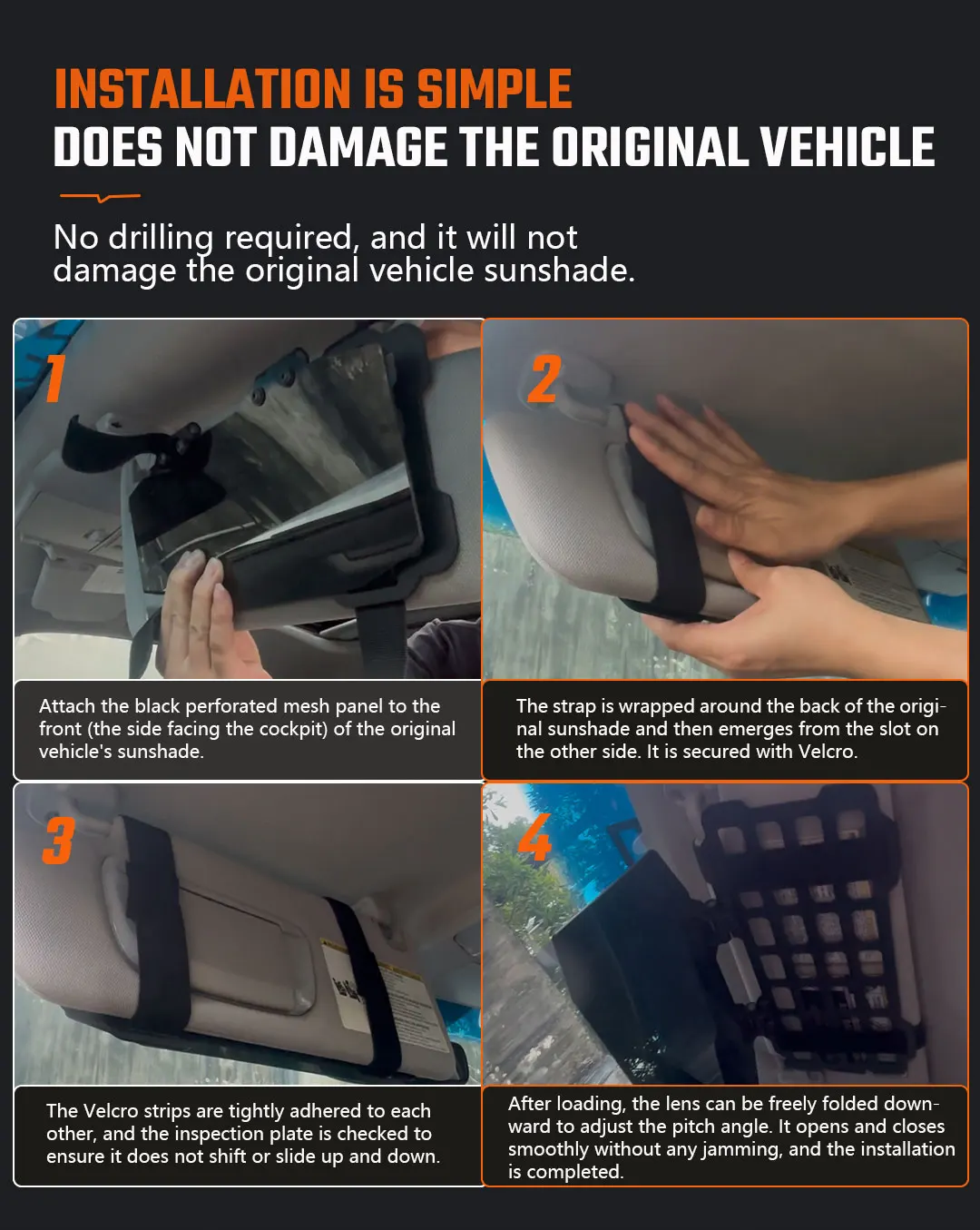 Universal Tactical MOLLE Folding Sun Visor Panel Webbing Strap Mount Car Interior Storage Sunshade Lens For Off‑road Vehicle