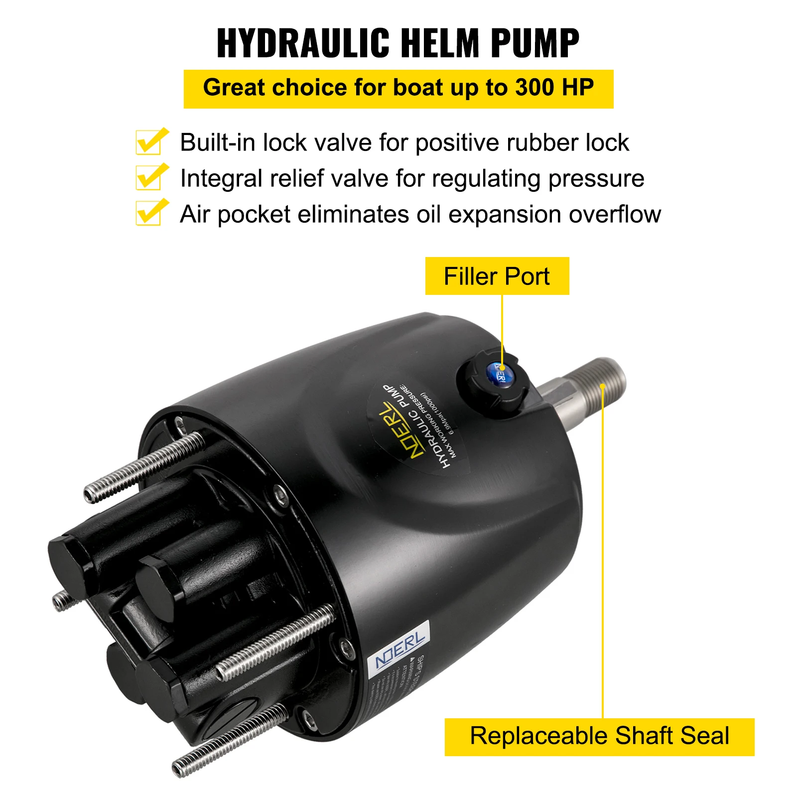 VEVOR 300HP Hydraulic Outboard Steering Kit With Helm Pump Cylinder Wheel 10-24FT Hose HK6400A-3 HO5124 Marine Boat Accessories