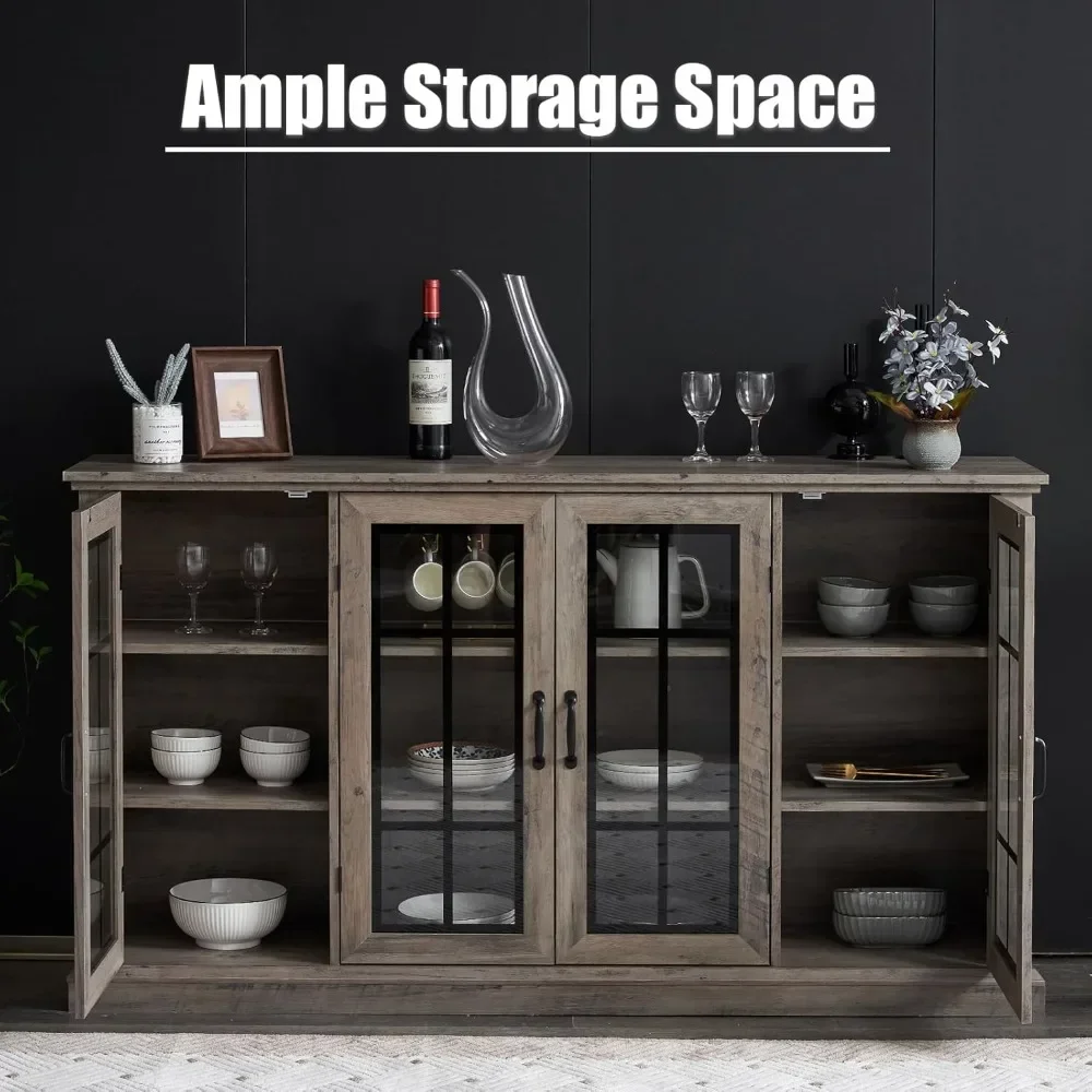 

Бестселлер: Прочный буфет 63 дюйма с 6 регулируемыми полками, 4 дверцами и отделениями для хранения, акцентный шкаф-буфет для столовой.