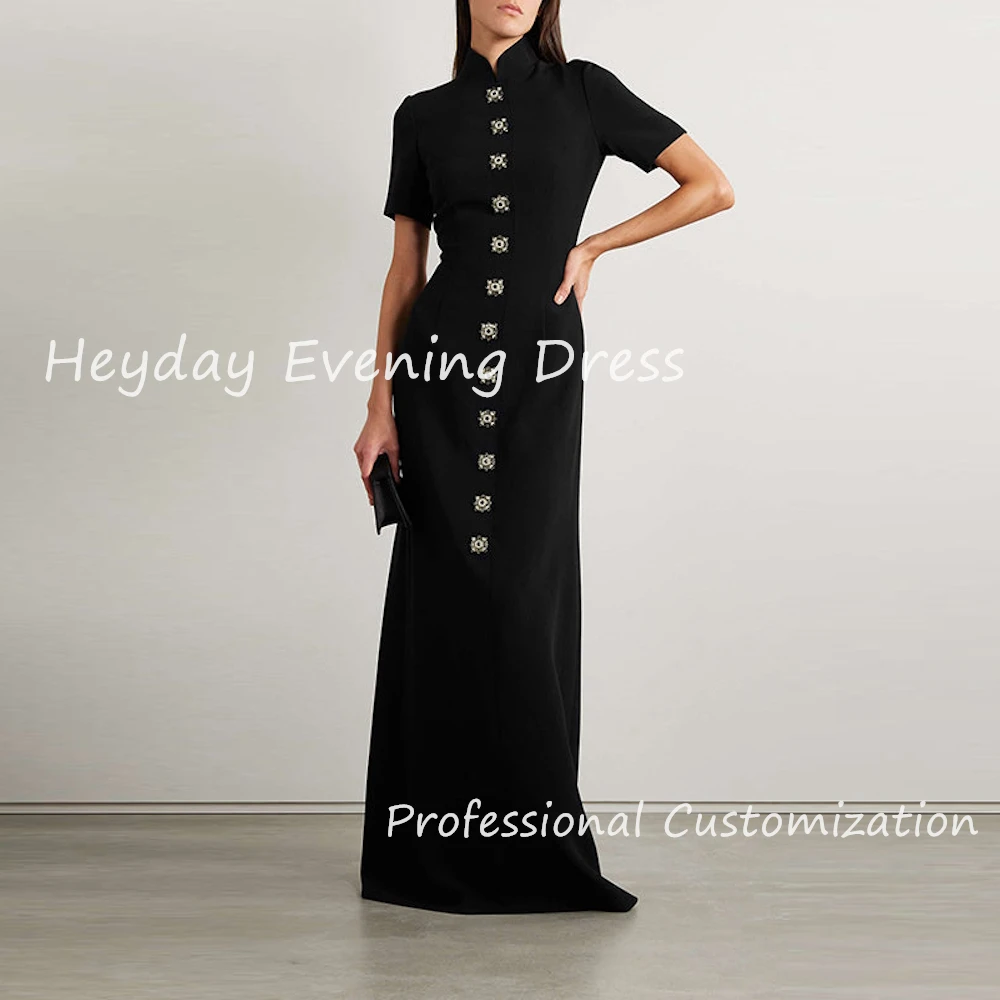 

Heyday O-Neck Saudi Short Sleeves Sexy Straight Prom Beaded Gown Crepe Floor Length Elegant Dresses For luxurious Women 2024