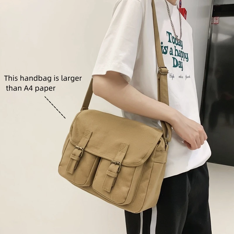 College Canvas Textile Big Capacity School Book Laptop Postman Bag Street Wear Ita Grunge Y2K 90s Square White Side Shoulder Bag