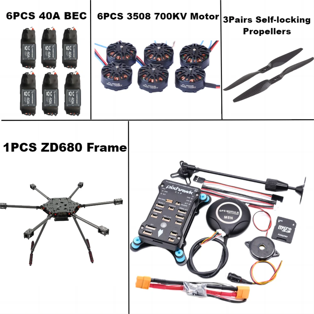 

ZD680 PIXHAWK 2.4.8 Full Carbon Fiber Hexa-Rotor Foldable Arm Hexacopter Frame Kit forCopter with Unflodable Landing Gear