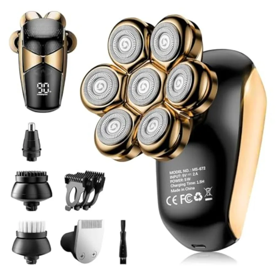 

Head Shavers for Bald Men: 5-in-1 Upgraded Electric Razor - IPX7 Waterproof Shaving Grooming Kit for Balder - Turbo Speed and P