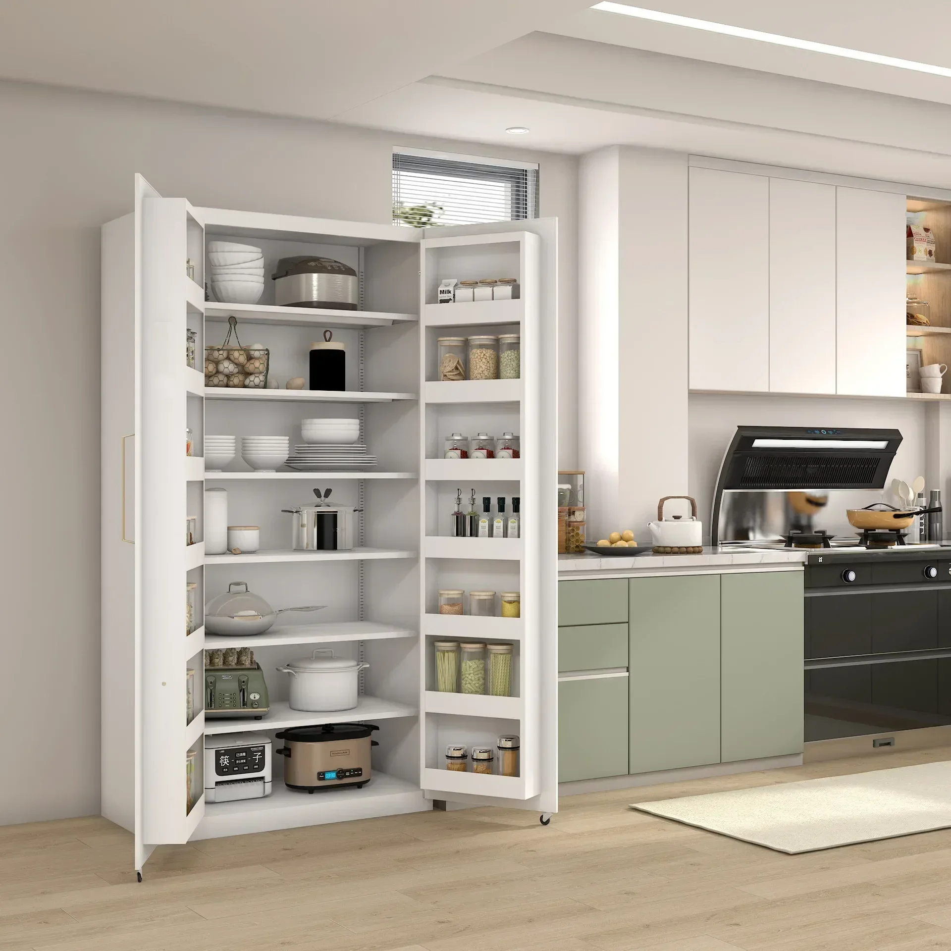 

Tall Kitchen Pantry Storage Cabinet with Drawer and Adjustable Shelves Pantry Cabinet for Kitchen Bathroom or Hallway White