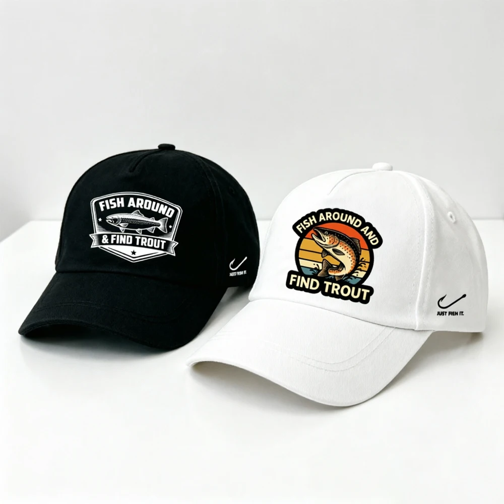 Fish Around and Find Trout Baseball Caps for Men Summer Hat Sun Protection Snapback Caps Travel Holiday Beach Sunshade Hat