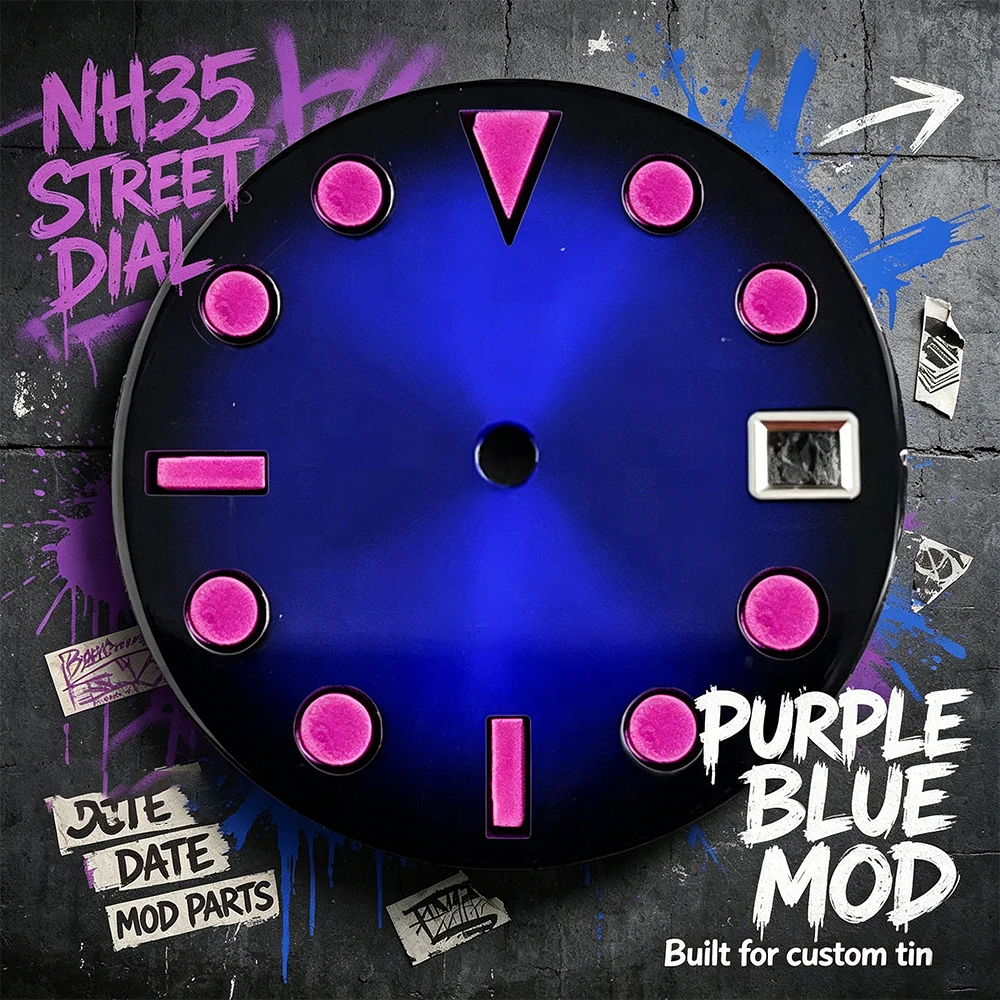 custom 28.5mm NH35 Watch Dial Blue Gradient Pink Index Date Window Watch Mod Parts For NH35 Movement Watch Replacement Dial