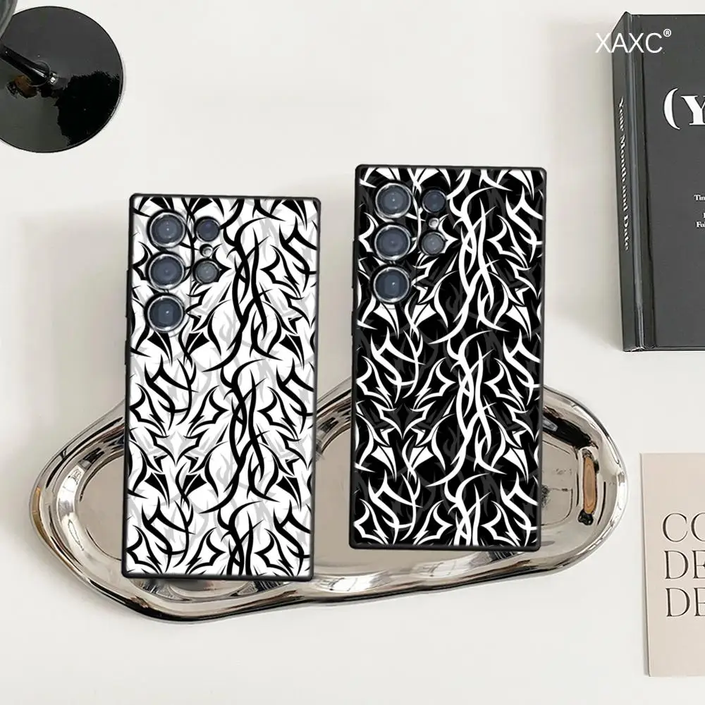 Black and White Thorn Pattern Phone Case For Samsung Galaxy S26 Ultra S25 FE S24 S23 S22 Plus S25 Edge S21 TPU soft shell Covers