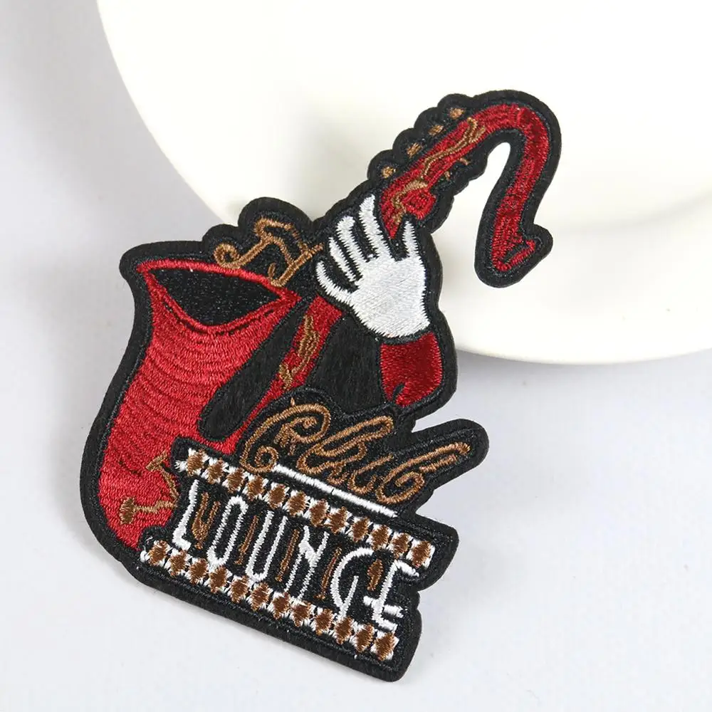 Embroidery Musical Instrument Patches Saxophone Applique Iron on Transfer for ClothING Punk Clothes Stickers Decor DIY Supplies