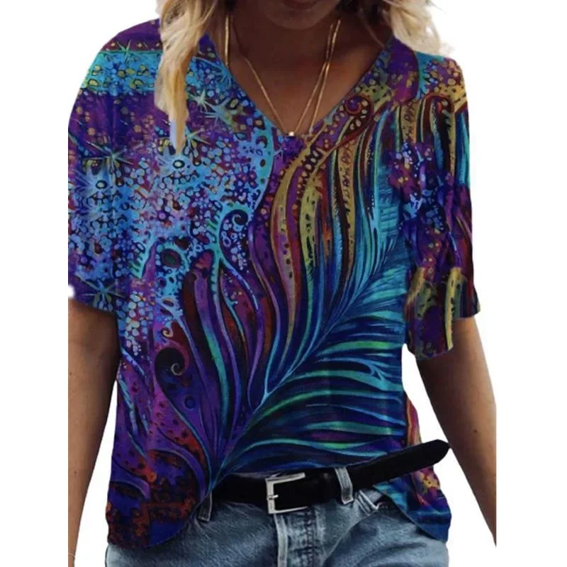 

Plus Size Vintage T Shirt Women Fashion T-shirt V-neck Tops Tees Y2k Clothes Ladies Tees Shirt Female Camisetas Ethnic