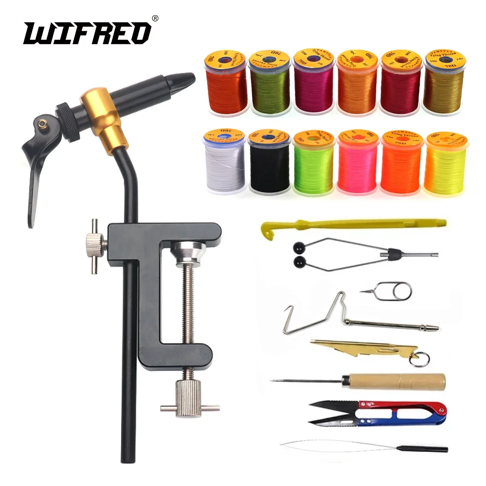 Wifreo 1pc Classic Fly Tying Vise Tools Fishing Brass C-clamp Rotating Hook Tools Bobbin Holder Threader Whip Finisher