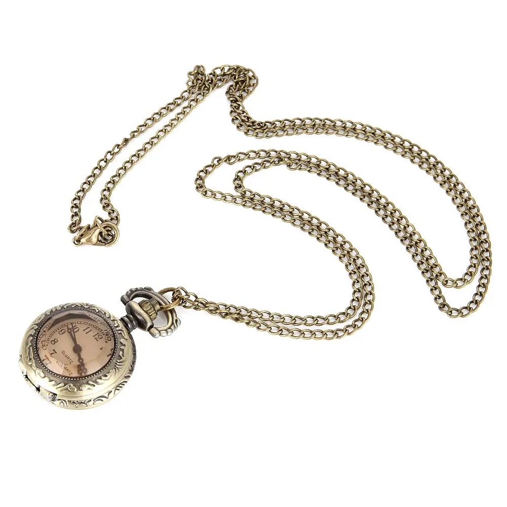 Fashion Vintage Style Pocket Watch Alloy Glass Dome Necklace Pendant Chain Clock Pocket Watch For Men Women Perfect Gift
