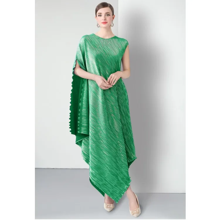 تنورة طويلة فضفاضة مقاس Dr Gold Emed طباعة كبيرة الحجم ملفوفة Dr غير متناظرة هملين مطوي على شكل حرف a صورة ظلية ماكسي Dr