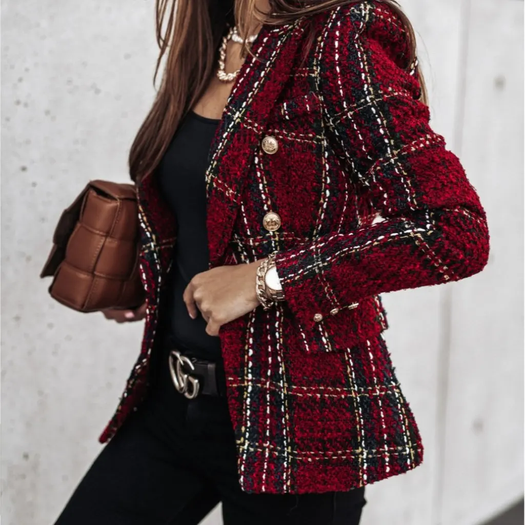 

Women's Long Sleeve Double-Breasted Printed Suit Jacket Independent Station Style Spring Autumn New Arrival