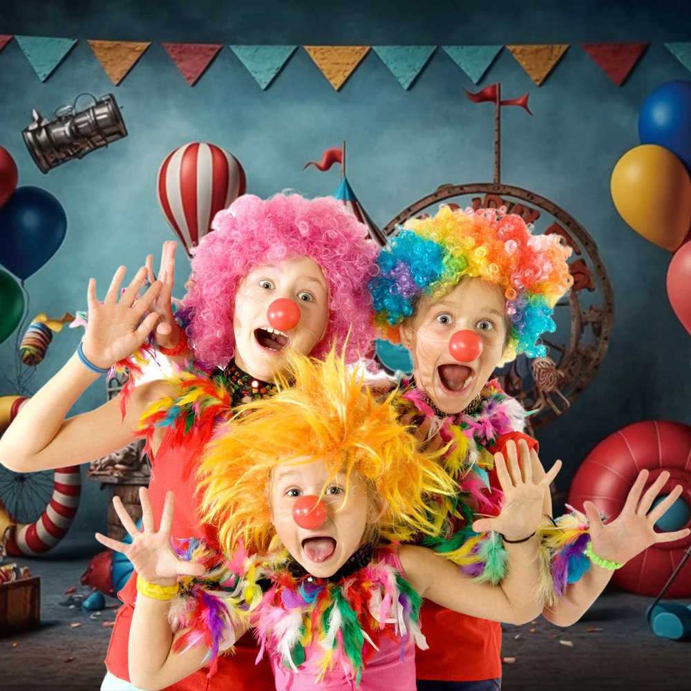 Circus Baby 1st Birthday Party การถ่ายภาพฉากหลังบอลลูนที่มีสีสันสวนสนุก Carousel Carnival พื้นหลัง Photo Studio