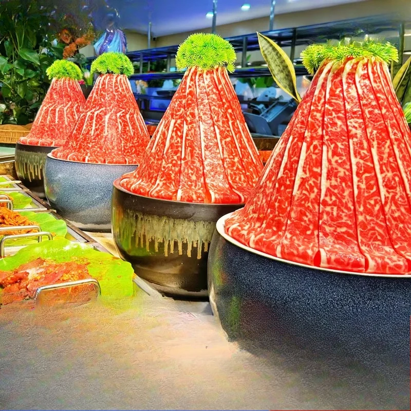 Buffet restaurant simulation Wagyu sashimi salmon seafood posture model hotel fake sample snowflake fat cow decoration