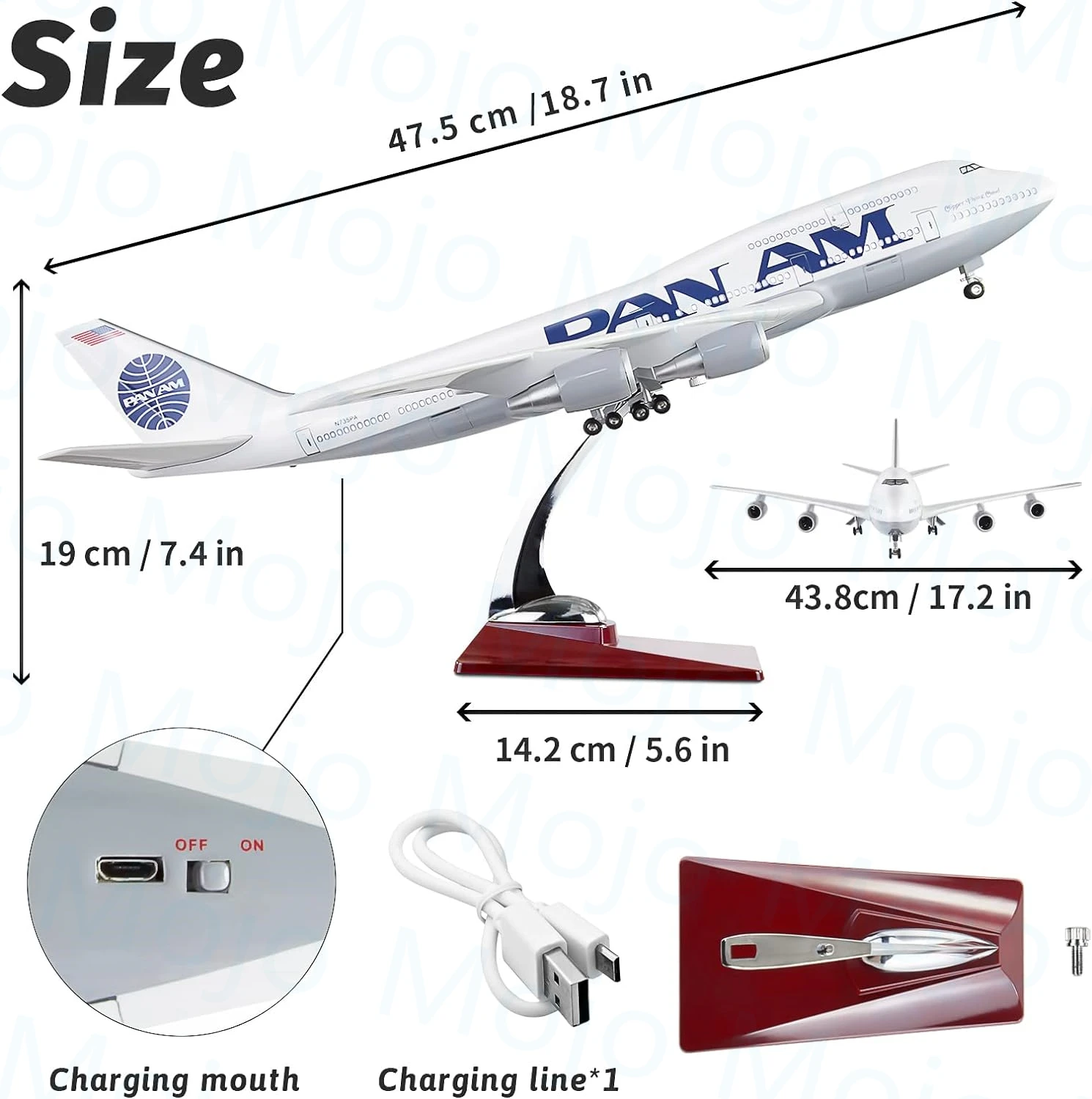 1:150 Scale 47cm 747 Model Airplane PAN AM Boeing B747 Plane Models Diecast Airplanes with LED Light for Collection or Gift