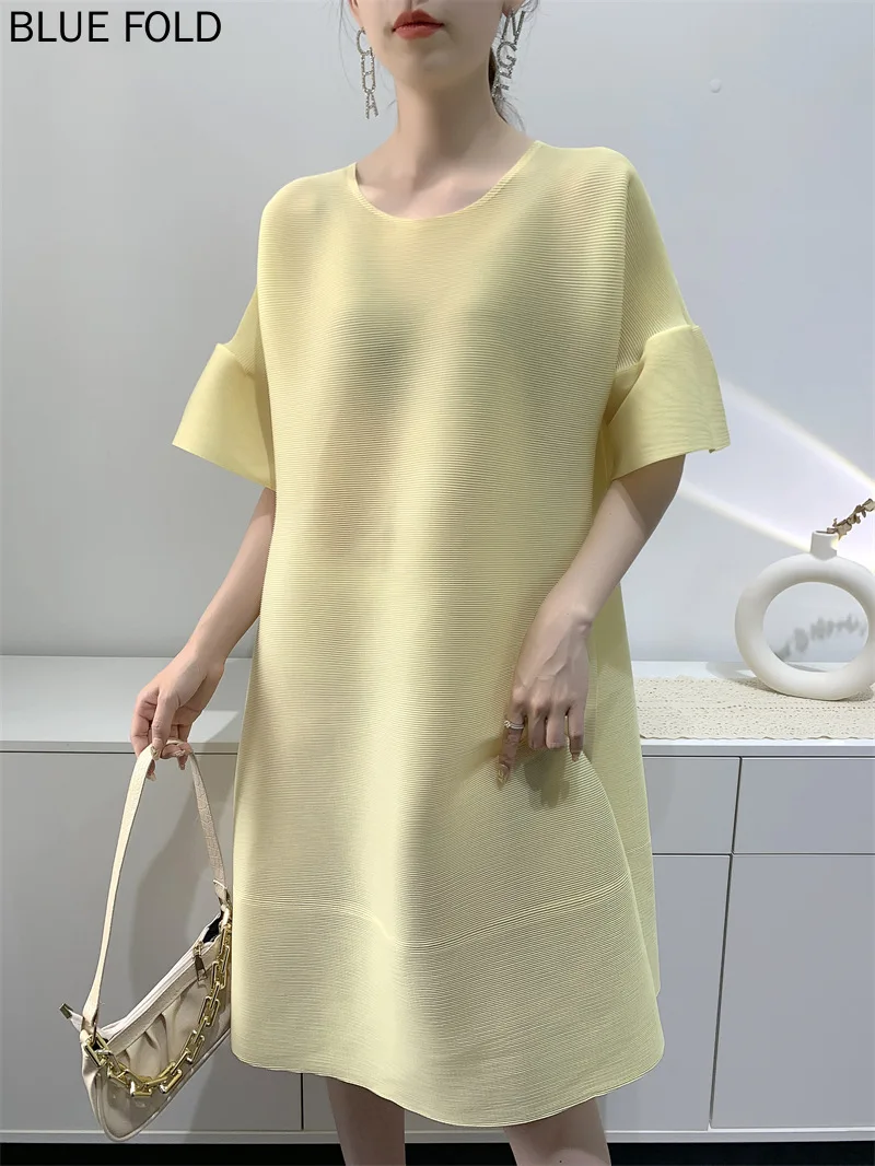 

MIYAKE PLEATS Летнее платье для женщин, свободное большое платье, средней длины, плиссированное женское платье, высокое качество, элегантная одежда, офис