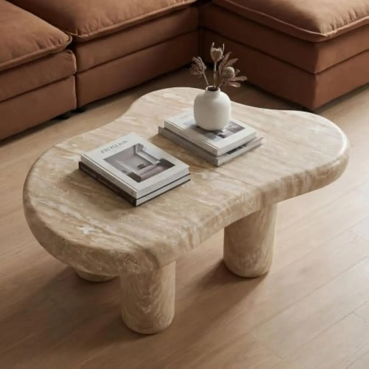 39 inch cloud shaped faux marble coffee table with honey onyx finish sculptural living room centerpiece lightweight concrete fra