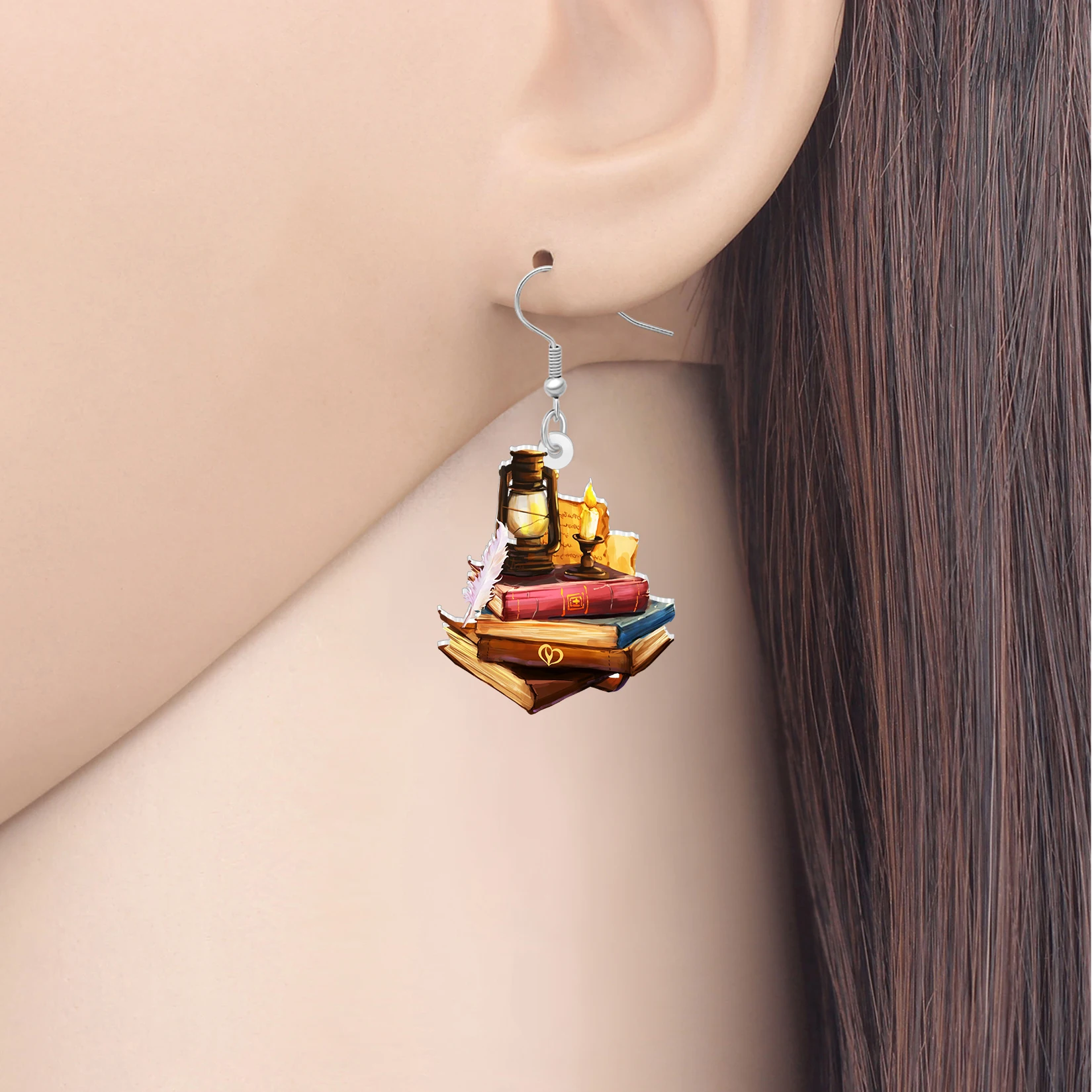 BONSNY Acrylic Vintage Book Stack Dangle Earrings Creative Bookpile Book Lovers Jewelry Bookish Gifts For Women Readers Charms