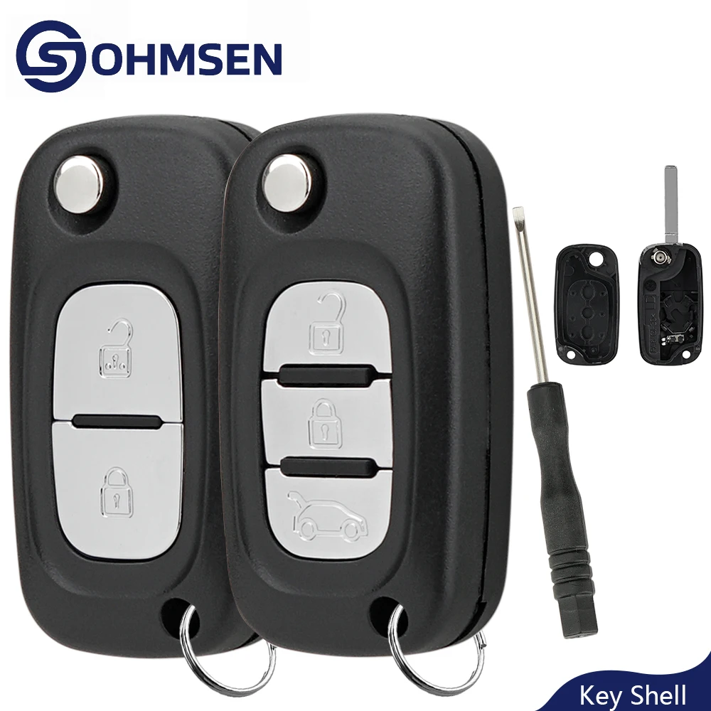 

OHMSEN For Renault Clio Kangoo Modus Megane Mercedes Citan Flip Remote Key Fob Shell Case 2 / 3 Buttons + VA2 Blade