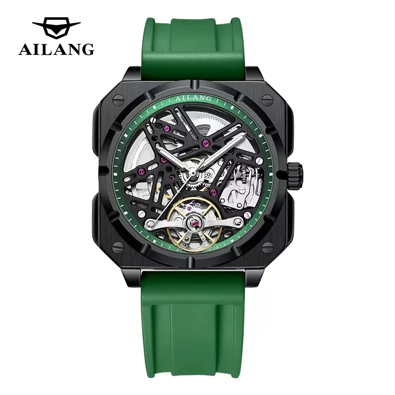 

Часы AILANG 8011 с квадратным циферблатом, автоматическим турбийоном, механические, скелетонизированные, с каучуковым ремешком, оригинальные, 2026 год