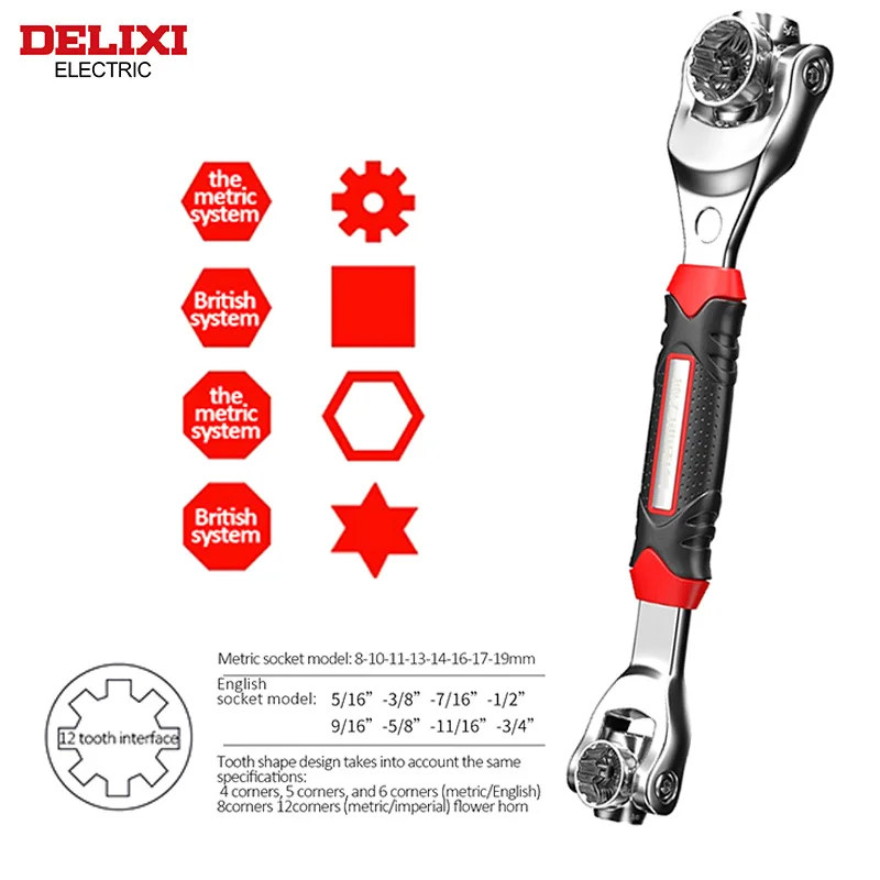 DELIXI ELECTRIC Wrench Socket 52 In 1 Universal  360-degree Rotating Multi-function Wrench for Installation and Removal Tools