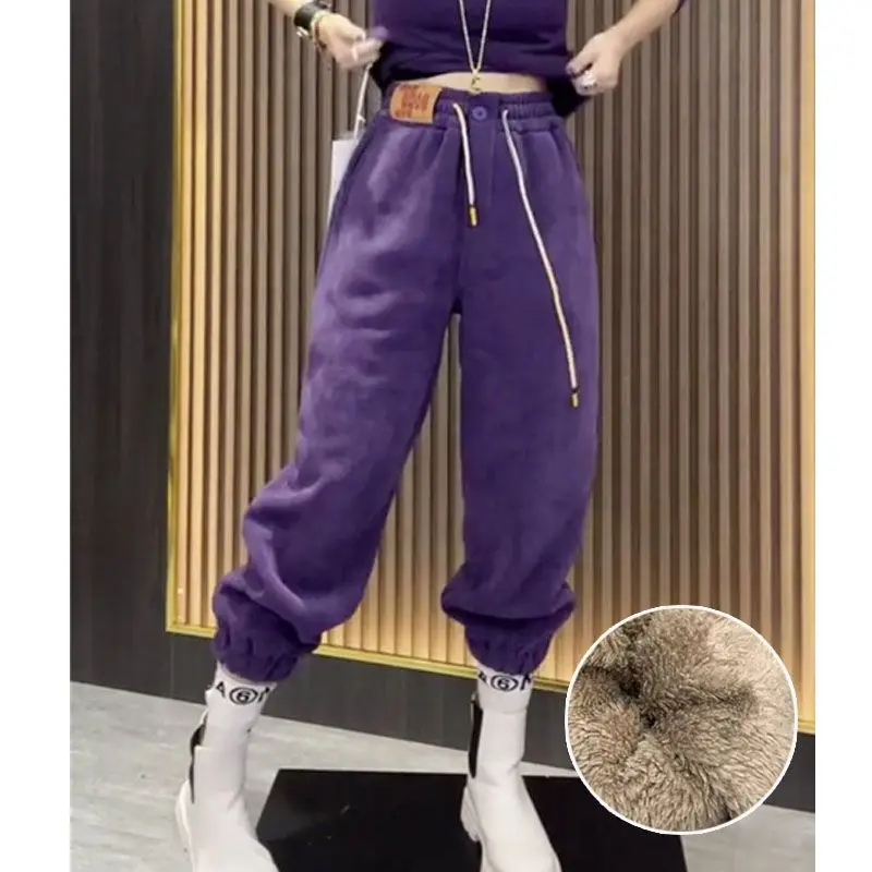 Plus Velvet Women's Pants 2024 Thick Cargo Pants Baggy Pants Woman Sports Pants for Women Winter Korean Harem Pant Cotton Pants