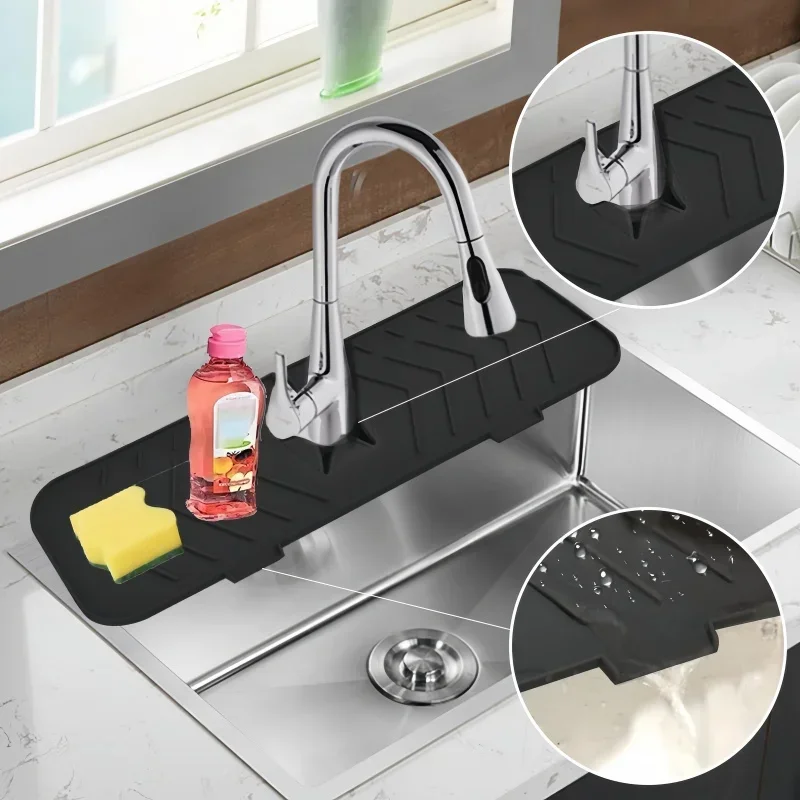 Square Silicone Faucet Mat Water Ripples Kitchen Faucet Water Catcher Mat Sink Splash Pad Countertop Protector Bathroom Mats